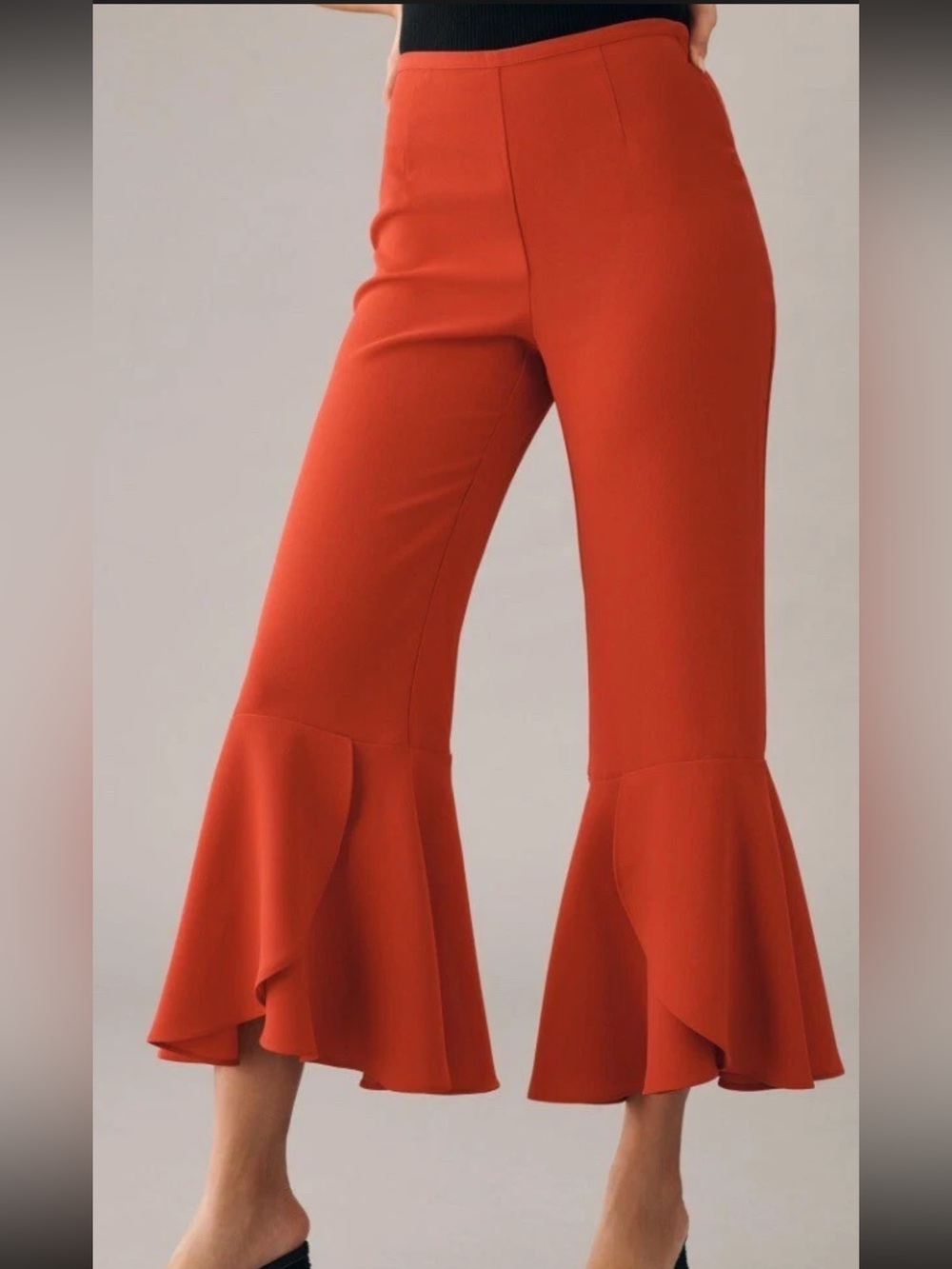 Anthropologie Maeve Red Late Night Frills Flare High-Rise Boho Pants Size 6